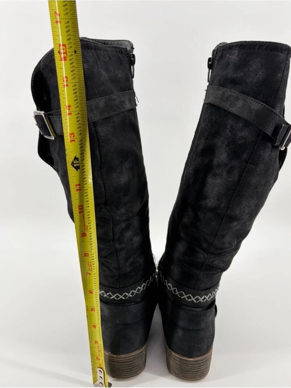 Rampage Darling Black Fabric Almond Toe Wide Calf Equestrian Boot Women's Sz 8.5
